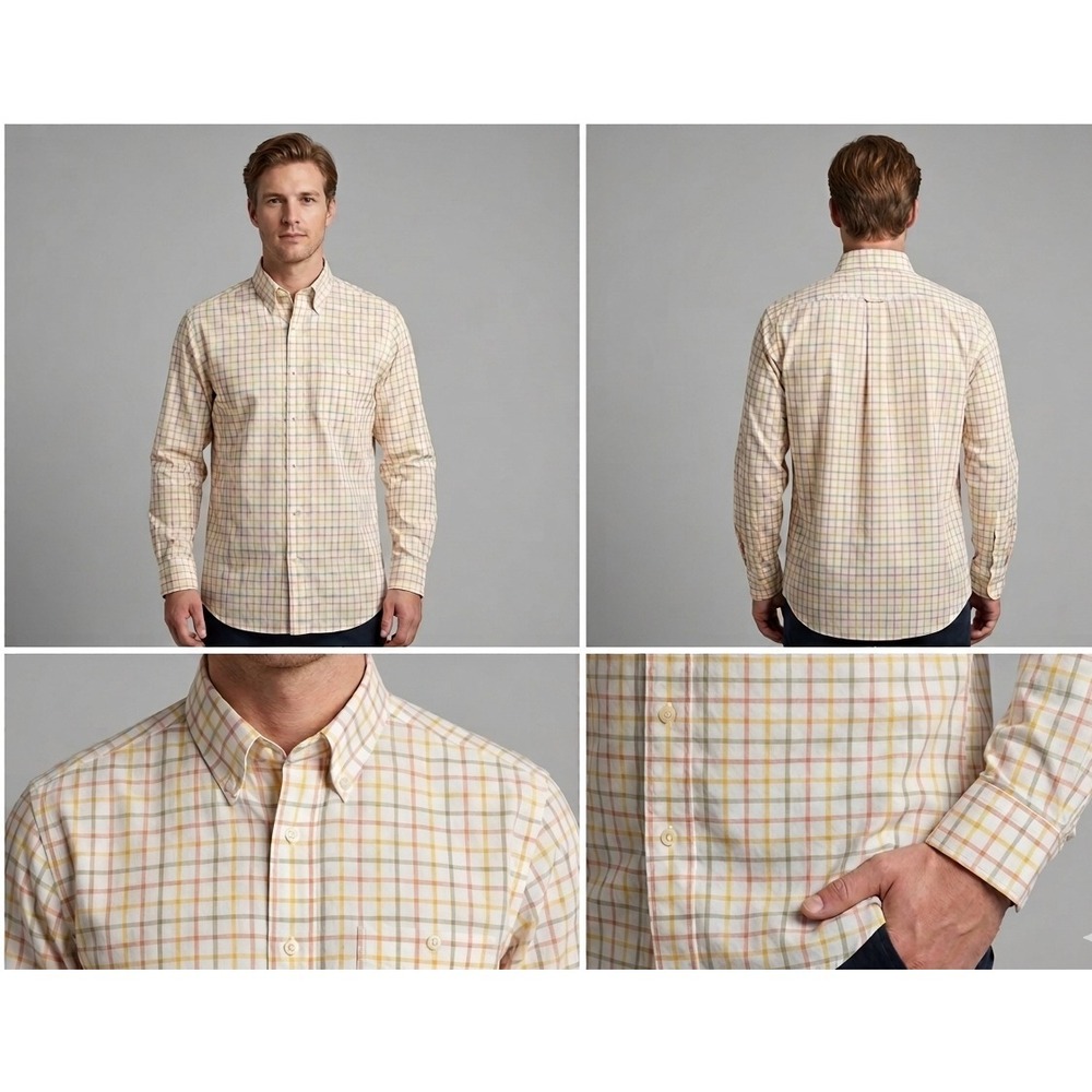 Orvis Mens M White Tattersall Check Cotton Pocket Long Sleeve Preppy